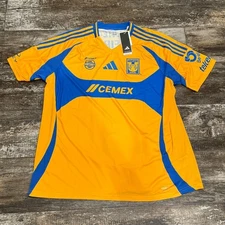 Tigres UANL 24/25 Home Soccer Jersey Adidas Slim Fit Gold Blue Mens Size 2XL NEW