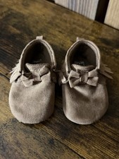 Carters Baby Moccasin Fringe Boots Tan Faux Suede Soft Sole Shoes 3 Months