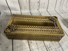 Vintage Hollywood Regency Gold Metal Tissue Box Cover 10.25  By 5.25  