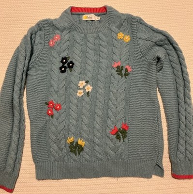 Boden Kids Floral Cable Knit Sweater Blue 8-9 Years
