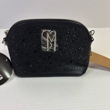 NWT Steve Madden Black Mini Bling Jeweled Purse with Silver Chain B10