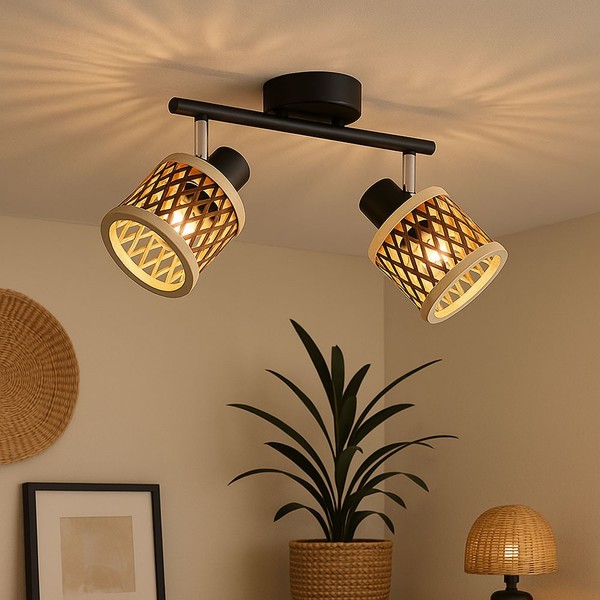 Deckenlampe Deckenstrahler Spotlampe Verstellbar Bambus Wohnzimmerlampe L 25 Cm-image