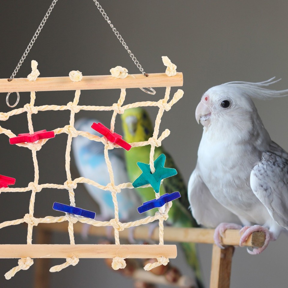 View of Parrot Swing Toy Wear-resistant Bird Plaything Climbing Net Rope | eBay UK