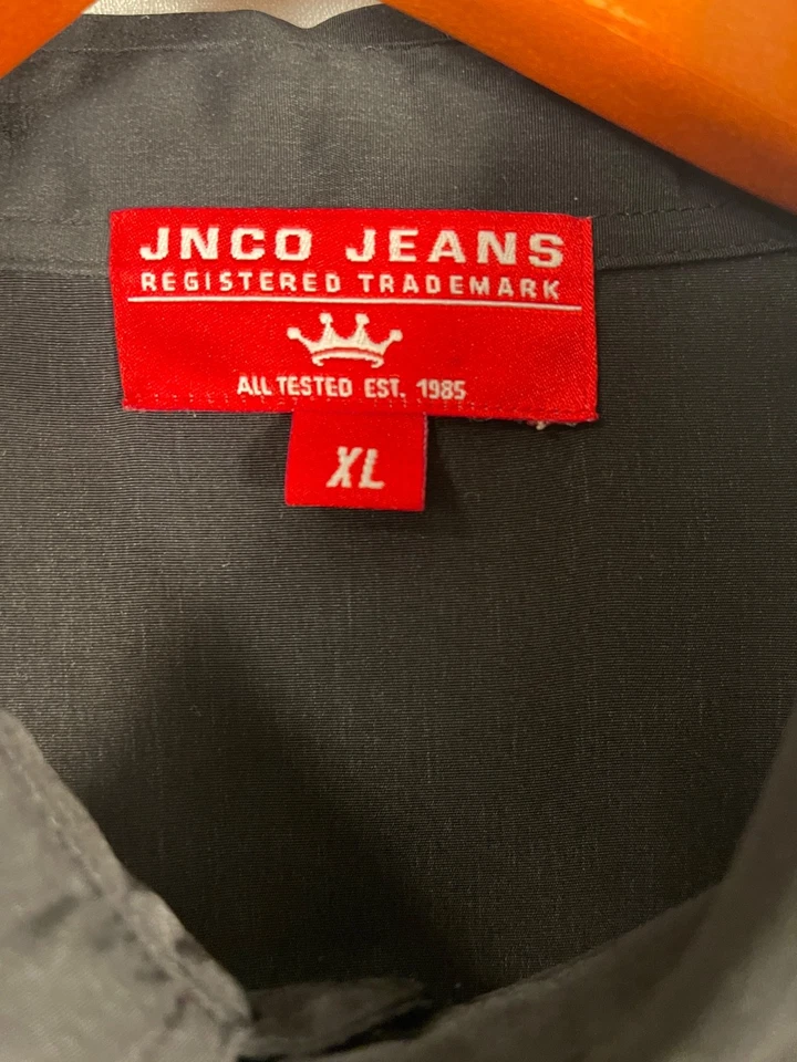 Camisa Jeans JNCO Para Hombres XL Negra Roja Gráfica Llama Manga Corta Y2K Patín Retro Foto 4 de 4