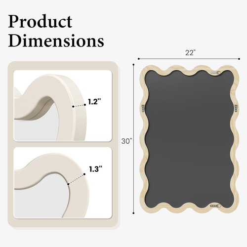 22"x30" White Wavy Mirror Solid Wood Squiggle Wall Mirror for Vanity Bedroom - Bild 5 von 8
