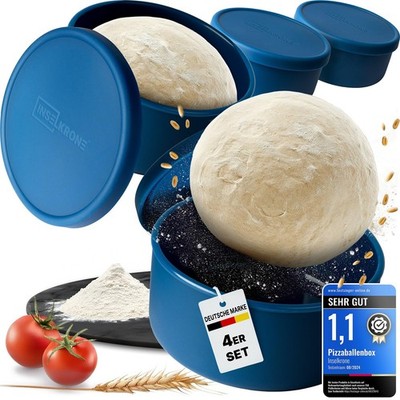 Pizzaballenbox mit Deckel, 4er Set  Teigbox aus flexiblem Silikon  bis zu 350...