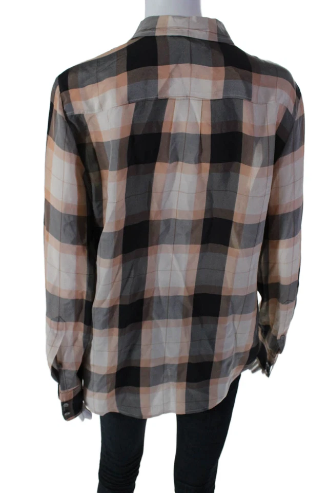 Блузка на пуговицах женская Broadway & Broome шелковая клетчатая с принтом топ оранжевая размер M - Изображение 3 из 4