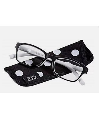Foster Grant Reading Glasses Crystal Vision Lucille Black & White W/ Case +1.25