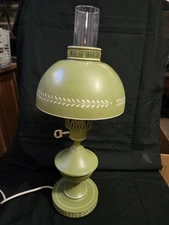 Vintage Tole Green Lamp MCM Underwriters Laboratories Lamp C-421  Toleware 