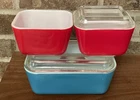Vintage PYREX Refrigerator Dishes 3 Piece Set W 2 Lids 501, 502 Primary Colors