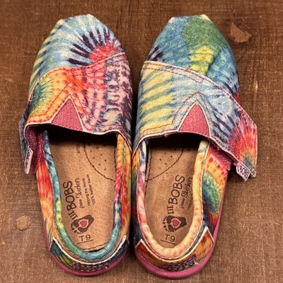 Bobs Classic Slip Ons Sketchers Child s Size 9 Tie Dyed Rainbow Memory Foam