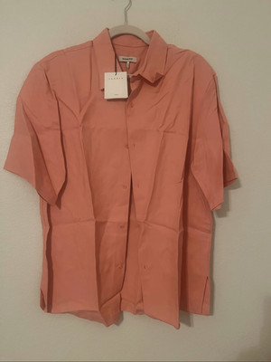 SANDRO PARIS ROSE CLAIR BLOUSE NWT LINEN BLEND BUTTON UP PINK CHIC WOMENS UNISEX
