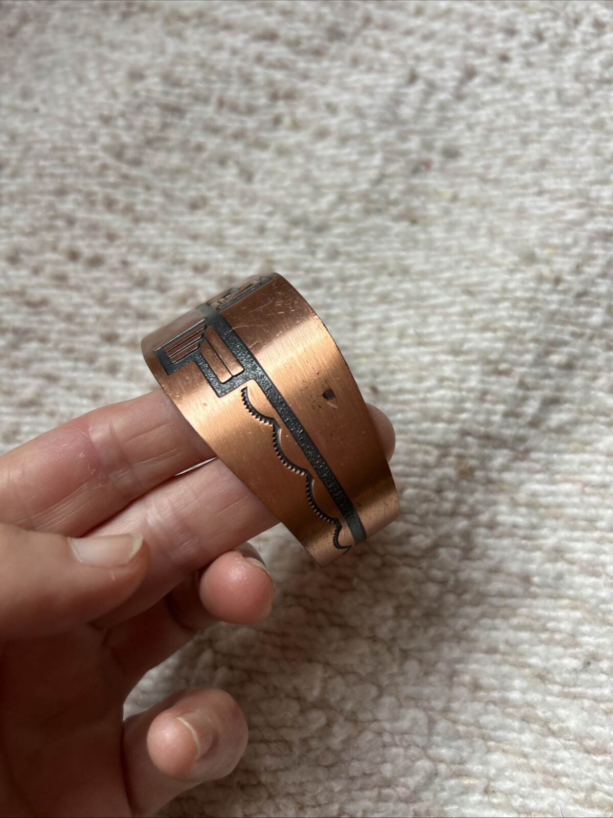 Vintage Solid Copper Signed Bracelet Native Desig… - image 4