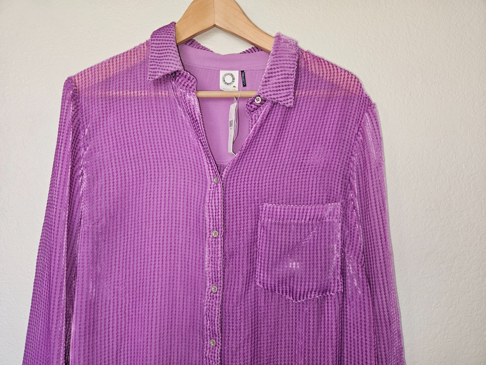 NWT Akemi + Kin Velvet Stripe Button Down Duster Size Large Lilac Anthropologie image 6