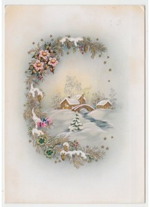 Immagini Case Natalizie.Natale Paesaggio Cartolina Auguri Vintage Decorazioni Natalizie Case Sul Fiume Ebay