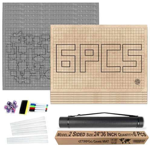 6 Pack DND Map 24x36,1 Inch Grids Dry Erase Battle Mats,Lay Flat 6 Pack