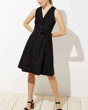 LOFT Sleeveless Button Front Fit And Flare Dress with Pockets Black Size 0