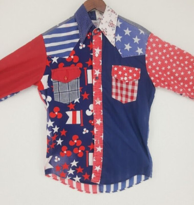 VTG Kennington California Funky  Groovy Threads Sz M 70s USA  Stars Stripes Flaw
