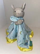 Goodnight Moon Baby Lovey Grey Bunny Blue Yellow Satin Trim 17  x17  