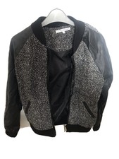 Full Circle Bomber Jacket Coat Womens Grey With Faux Leather Sleeves Size Xs