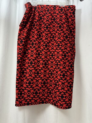 Bobeau Wrap Look Maxi Skirt Black Red Graphic Pattern