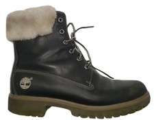 Timberland Black Ankle Boots Sz. 8M Genuine Leather Grey Cuff Women's 89380 2160