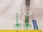 Set of 2 Hand Blown Green Stem Wine Glass Goblet 7.5" Mint