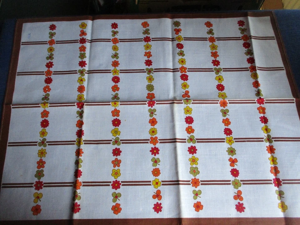 Lot de 3 torchons imprimés en coton neuf marron fleurs CLB  vintage - Photo 4/4