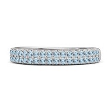 Half Eternity Band 2 MM Round Blue Topaz Dual Line Ring 925 Sterling Silver