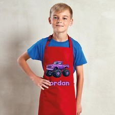 Personalised Any Name Monster Truck Waterproof Kids Apron Craft Bake. Boy Girl