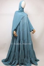 5 Tiered Full-zip Wide Flare Umbrella Abaya Muslim Modest Dress Aqua