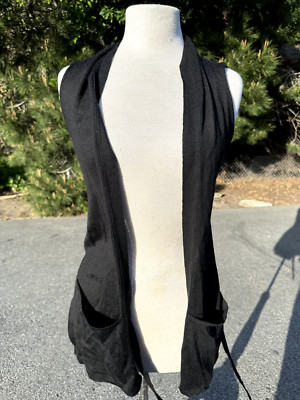 Chapter Two Cardigan Sweater Womens Size 1 Black Knit Open Front Wool Sleeveless