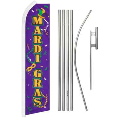 Mardi Gras Swooper Flutter Feather Advertising Party Flag & Pole Kit