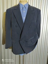 Vintage 44S Burberrys Double Breasted Pure Silk Brushed Navy Coat Blazer Jacket