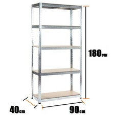 5Tier Boltless Garage Storage Shelving Steel Racking Galvanised 180x90x40cm UKED