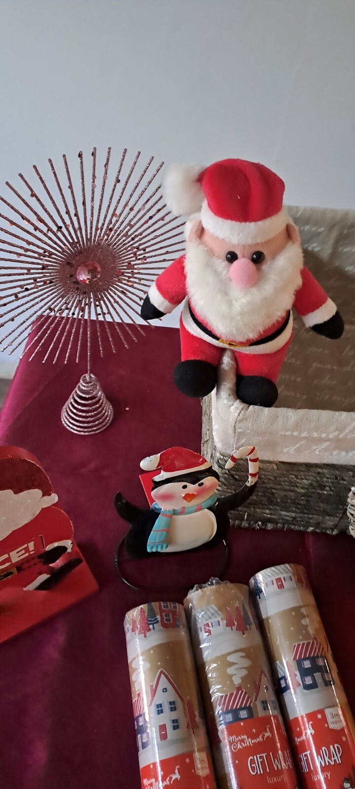 Christmas Hamper bundle (Decoration and wrapping) Incudes Wicker hamper