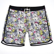 William Murray Board Shorts Swim Trunks 9" Mens 36 Gray Floral Jungle Animal EUC
