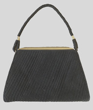 Vtg De VECCHI Hamilton Hodge BLACK Satin Ribbed Woven HANDBAG