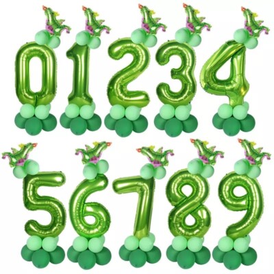 16 Stück grüne Dinosaurier stehende Zahlen Luftballons Kinder Junge Geburtstag Party Deko