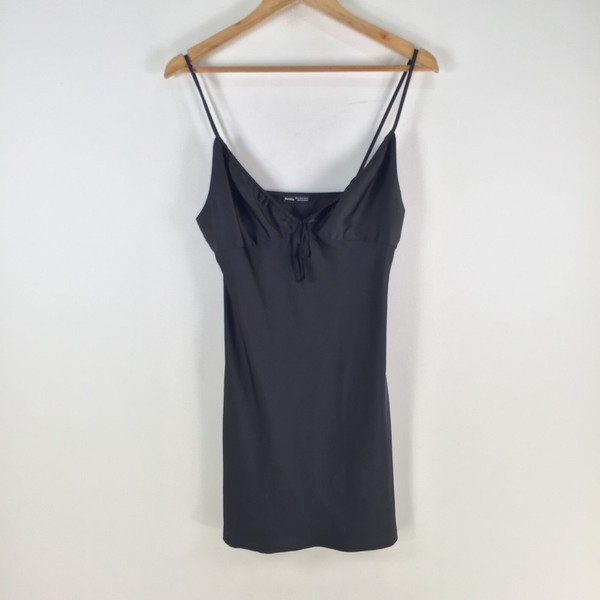 Bershka slip dress womens M aus 10 mini bodycon black stretch LBD 104245