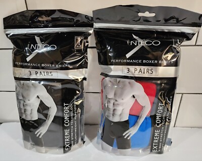 2 Pkg INTECO Men's Sz L 3 Pack 4 Way Stretch Performance Boxer Briefs Underwear