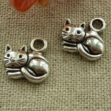 Free Ship 160 pcs tibetan silver cat charms 14X14mm L-2693