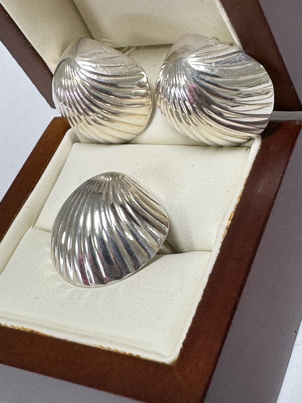 LARGE Sterling Silver Seashell Ring Earring  Mark… - image 4