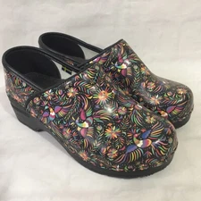 Bjork Slip On Rain Shoes Garden Clogs Floral Bird Black Sz 6 EU 36 37 Swedish