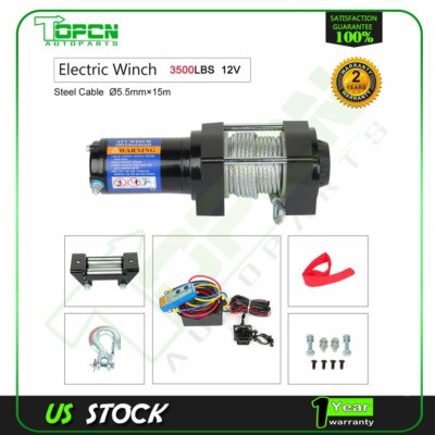 3500LBS Electric Winch 12V Steel Cable Truck Trailer Towing Off Road 4WD New