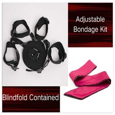 Bed Restraints Kit Bondage Set BDSM Nylon Blindfold Handcuffs Ankle Cuffs Straps