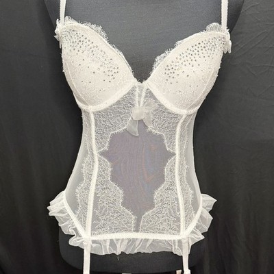 2013 Vintage Victoria's Secret Push-up White Bridal Bustier Corset Garter 34D