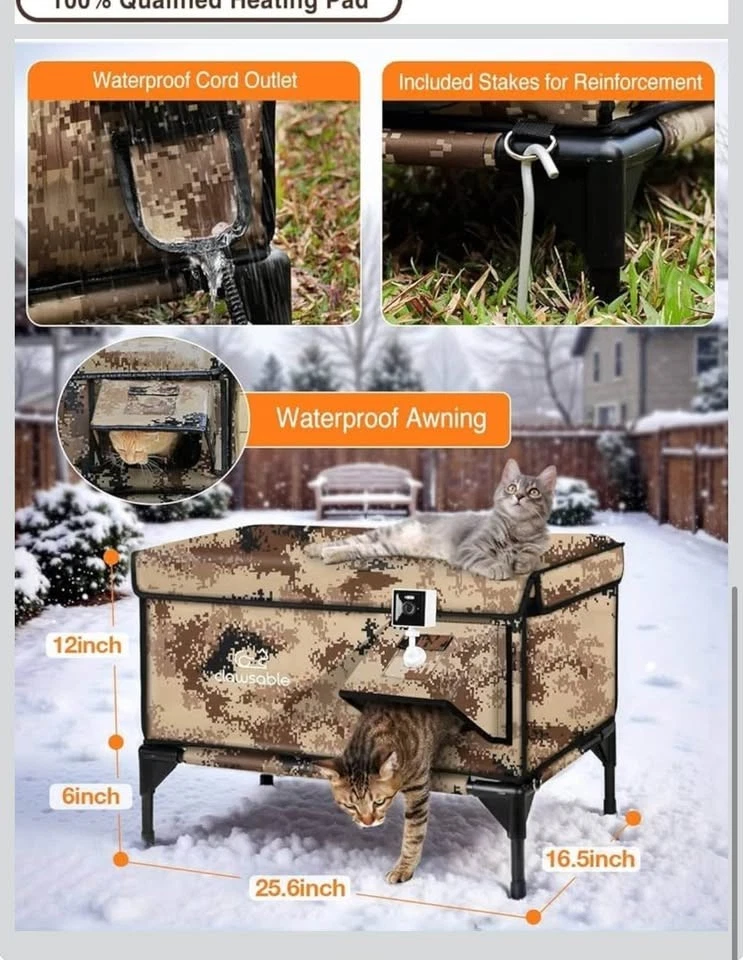 Heated Cat House with Pet Camera for Outside Winter, 100% Waterproof