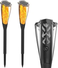 Solar Flame Lights Outdoor, 2 Pack Solar Torch Light with Flickering Flame, Adju