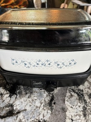 Vtg West Bend Slow Cooker Griddle 4 Qt Non Stick Plast Lid Floral White Pattern
